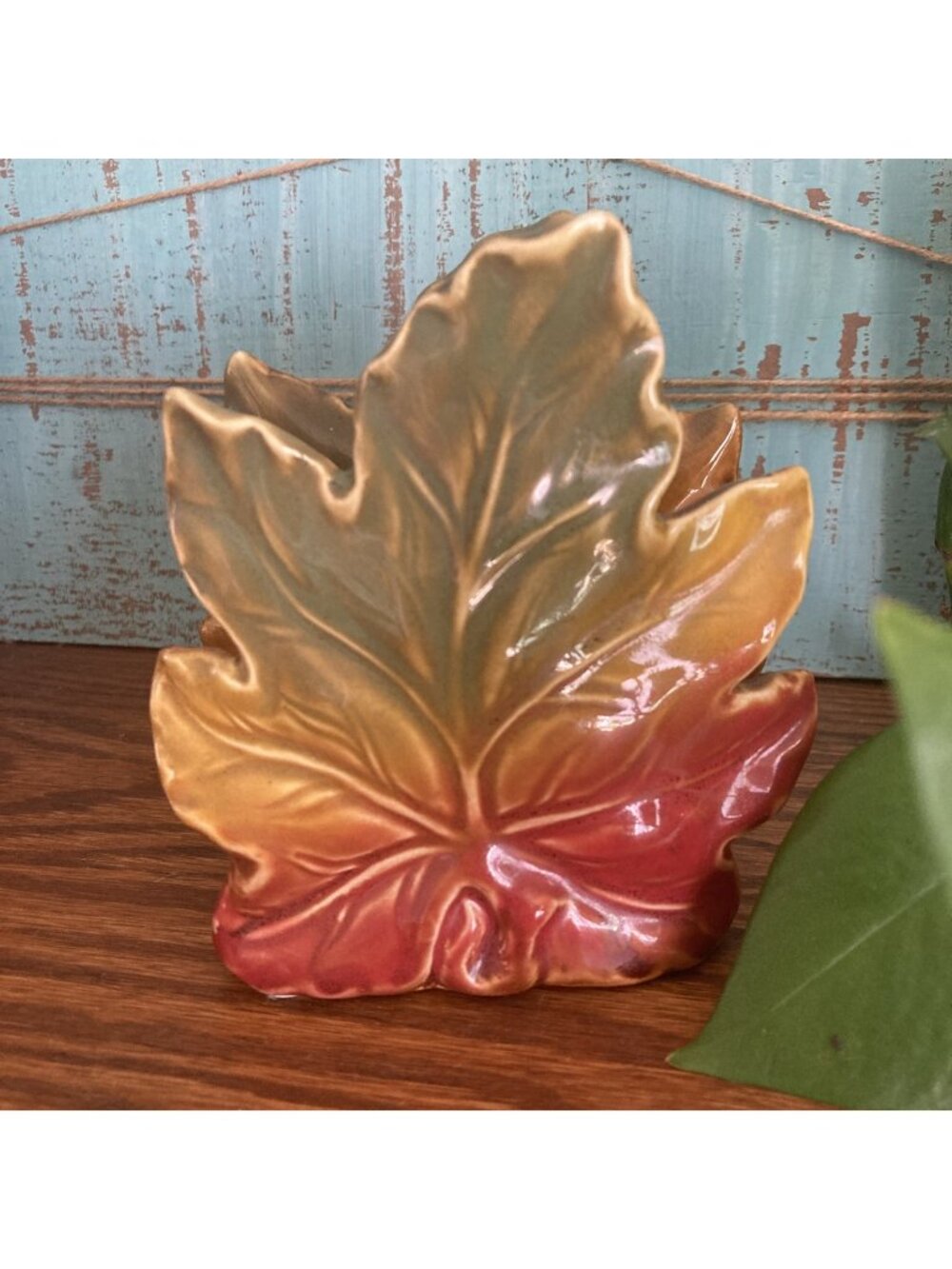 Vintage Ceramic Autumn Leaf Napkin Holder Table Decor Thanksgiving Dinner